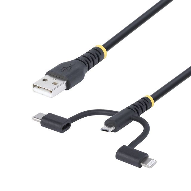 StarTech.com 3.3ft USB Multi Charging Cable, Lightning/Micro-USB/Type-C - Kit c…