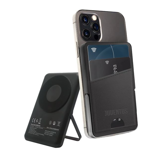 TECHMADE POWERBANK WIRELESS 5000 MAH CON PORTACARTE JUVENTUS BLACK