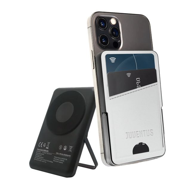 TECHMADE POWERBANK WIRELESS 5000 MAH CON PORTACARTE JUVENTUS WHITE