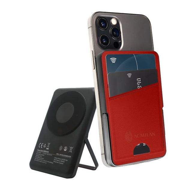 TECHMADE POWERBANK WIRELESS 5000 MAH CON PORTACARTE MILAN RED