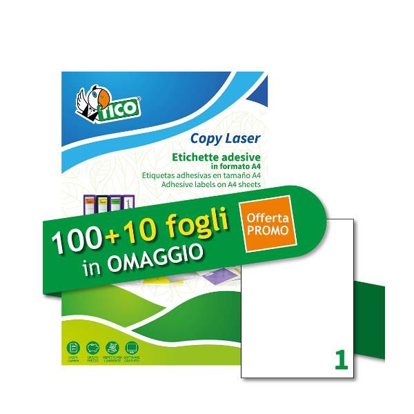 TICO LP4W-210297P ETICHETTE ADESIVE STAMPA LASER 210X297 mm BIANCO CONF 120 Pz.
