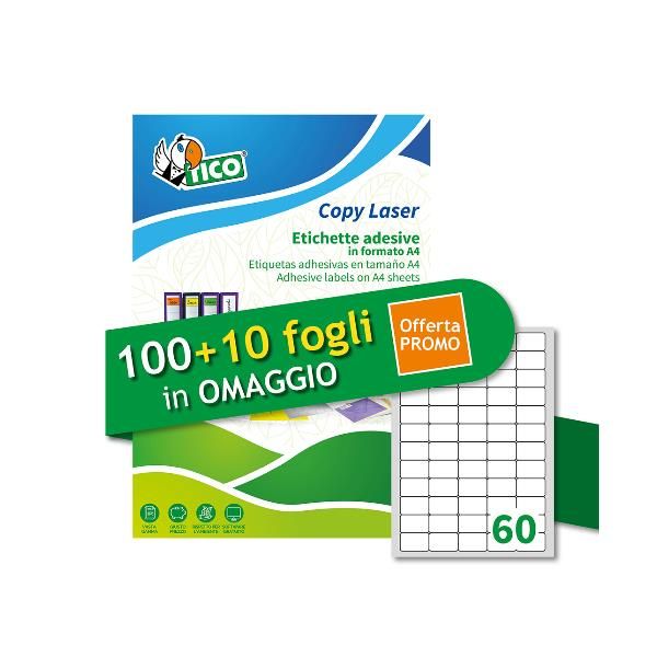 TICO LP4W-3723P ETICHETTE ADESIVE STAMPA LASER 37X23 mm BIANCO CONF 660 Pz.