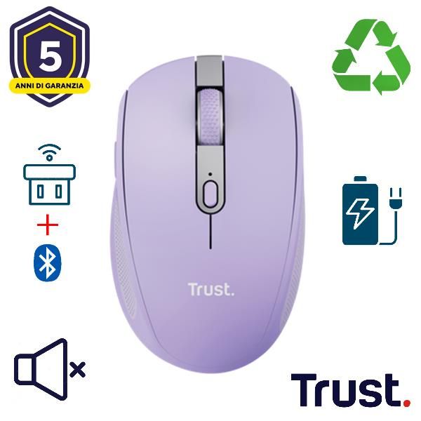 TRUST OZAA COMPACT MOUSE OTTICO WIRELESS RICARICABILE SILENZIOSO CON DOPPIA CON…