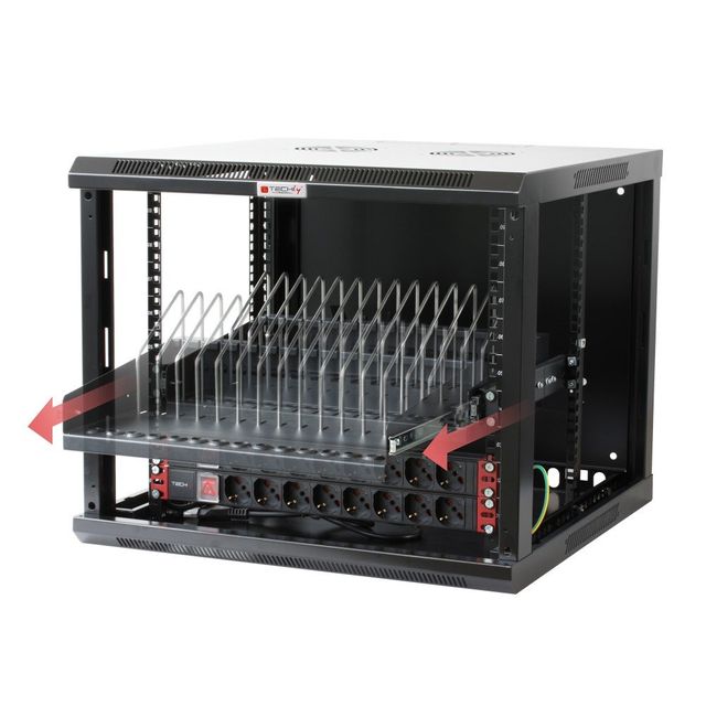 Techly I-CABINET-TRAY14BK Mensola Rack Estensibile per Dispositivi Mobili 14 Sl…