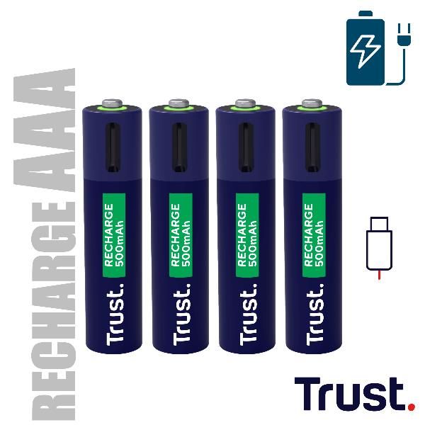 Trust 4 PZ BATTERIE AAA RICARICABILI VIA USB-C - BLU