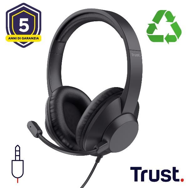 Trust Ayda Max Auricolare Cablato A Padiglione Ufficio Nero