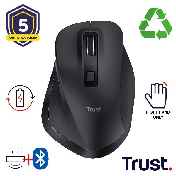 Trust Fyda mouse Ufficio Mano destra RF senza fili + Bluetooth Ottico