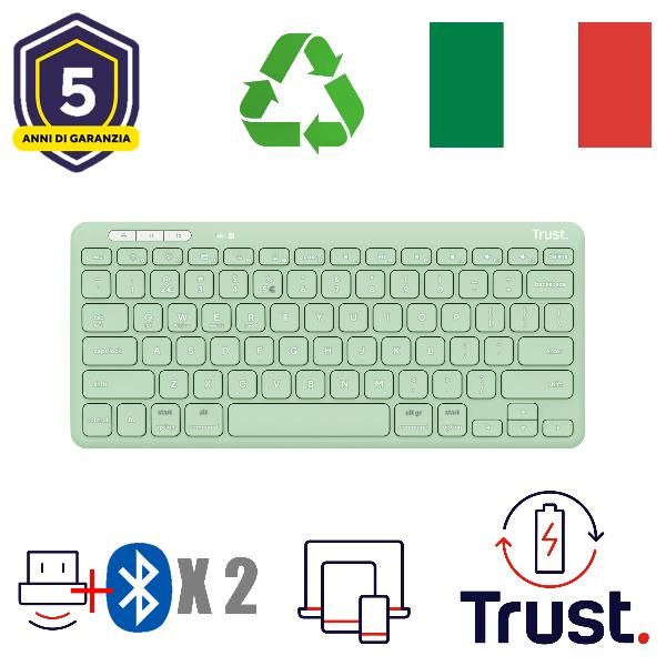 Trust LYRA TASTIERA WIRELESS RICARICABILE PER COLLEGARE FINO A 3 DISPOSITIVI 1 …