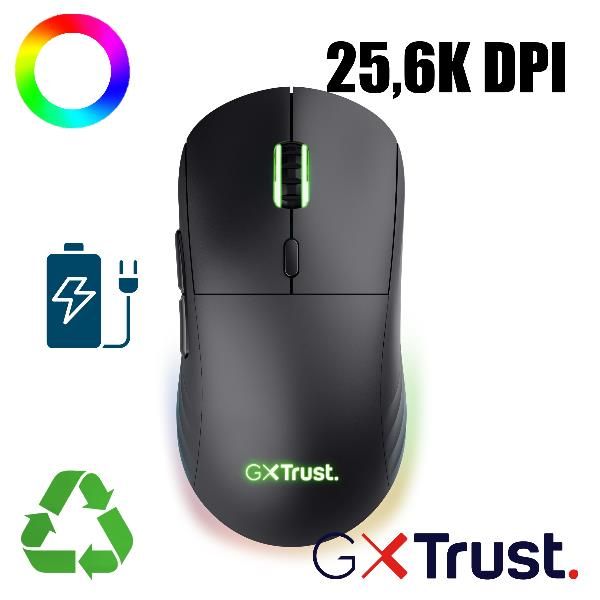 Trust MOUSE WIRELESS GAMING RICARICABILE -RGB - 55% PLASTICA RICICLATA - GXT 92…