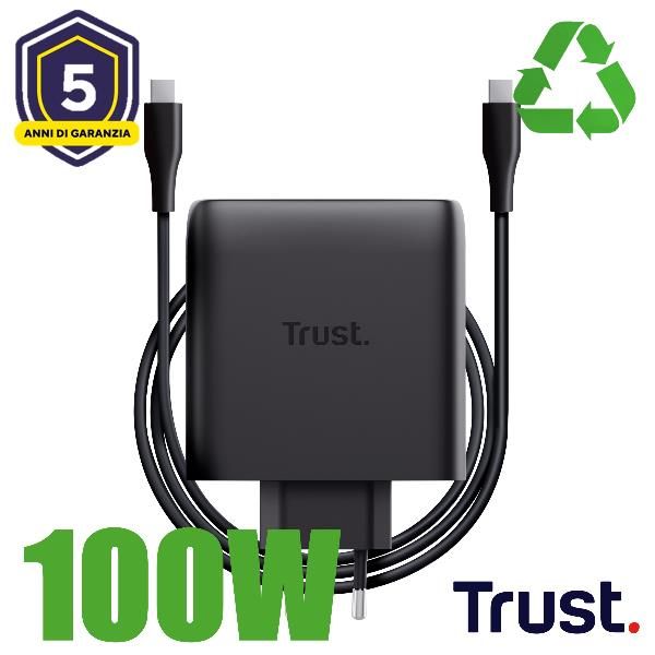 Trust Maxo Caricabatteria a 2 porte USB-C GaN da 100 W