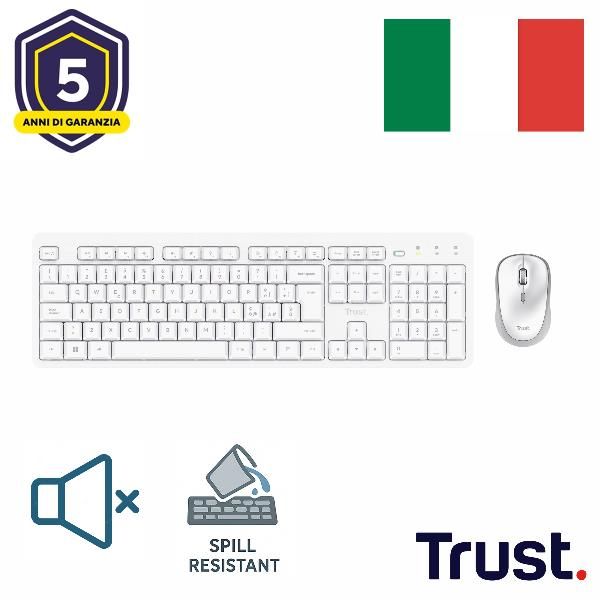 Trust ODY II SET TASTIERA E MOUSE WIRELESS SILENZIOSI - LAYOUT ITALIANO - BIANC…