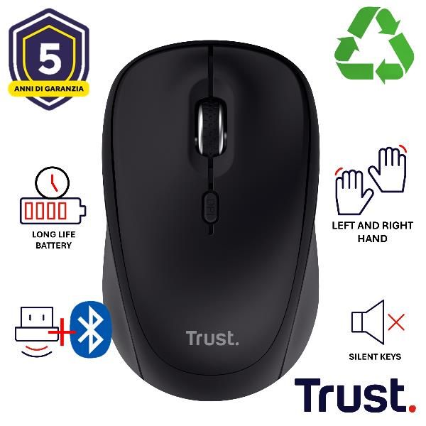 Trust YVI+ MOUSE WIRELESS (FINO A 3 DISPOSITIVI CONTEMPORANEAMENTE) SILENZIOSO …