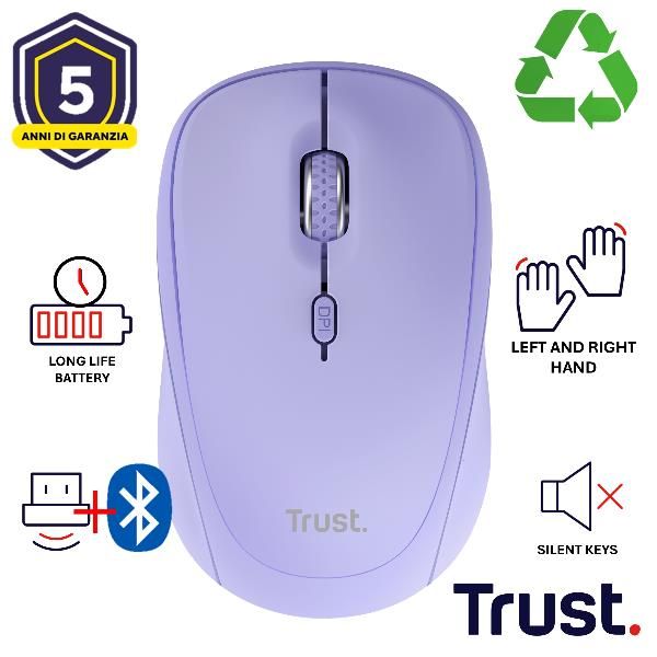 Trust YVI+ MOUSE WIRELESS (FINO A 3 DISPOSITIVI CONTEMPORANEAMENTE) SILENZIOSO …