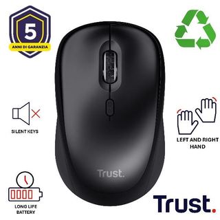 Trust Yvi+, Ambidestro, Ottico, RF Wireless, 1600 DPI, Nero