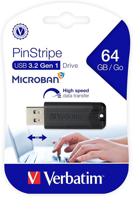USB FLASH 64GB VERBATIM STORE'N' GO PINSTRIPE USB 3.0 49318