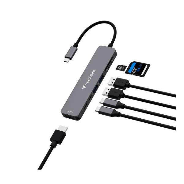 VERBATIM HUB 7 PORTE 7 IN 1 PD 100 W 2x USB 3.2 Gen 1 SuperSpeed (5 Gbps) Type-…