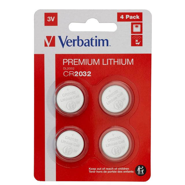 VERBATIM PREMIUM BATTERIE A BOTTONE LITIO CR2032 3 V. CONF 4 Pz