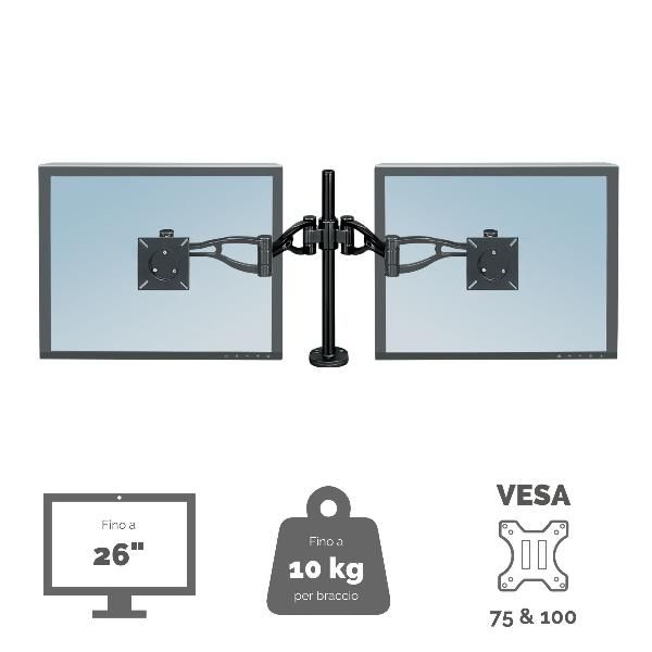 Fellowes Professional Series Depth Adjustable Dual Monitor Arm - Kit montaggio …