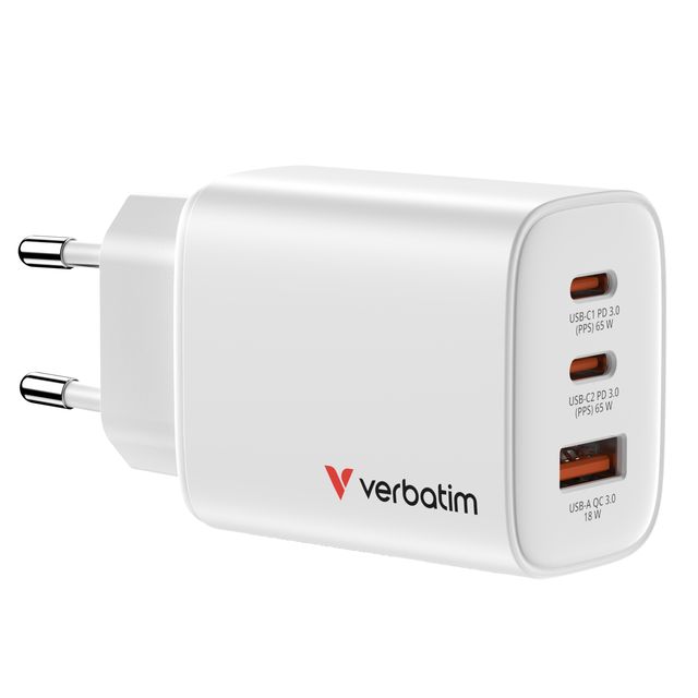Verbatim Essentials - Netzteil - GaN - 65 Watt - 3 A - Power Delivery 3.0 + PPS…