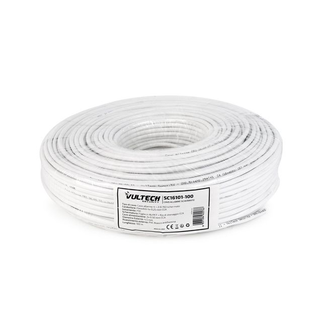 Vultech Security Cavo Allarme schermato a 6 conduttori 2Ã—0.50 + 4Ã—0.25 100MT