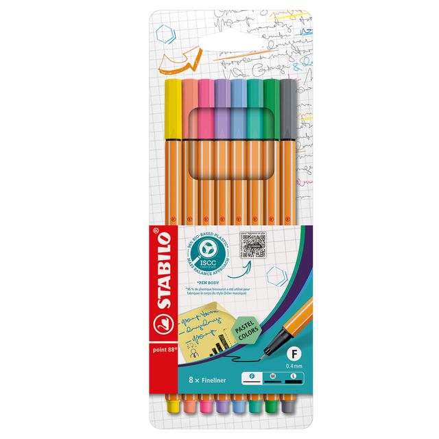Fineliner Point 88 - tratto 0,4 mm - colori assortiti pastel - Stabilo - conf. …