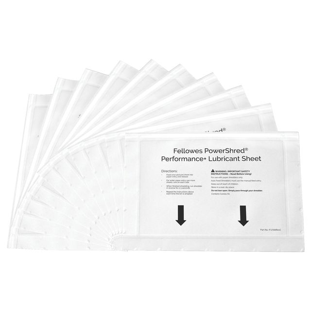 Foglio lubrificante Performance - per distruggidocumenti - Fellowes - conf. 10 …