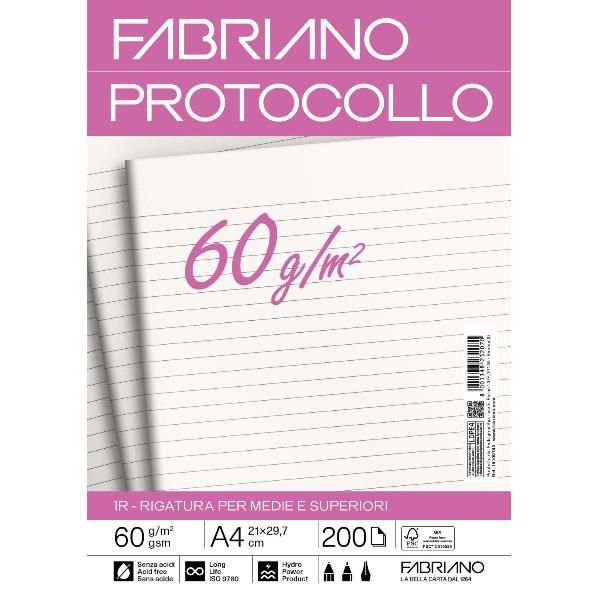 Foglio protocollo - A4 - 1 rigo - 60 gr - Fabriano - conf. 200 pezzi