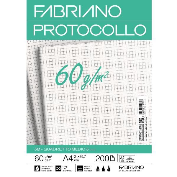 Foglio protocollo - A4 - 5 mm - 60 gr - Fabriano - conf. 200 fogli