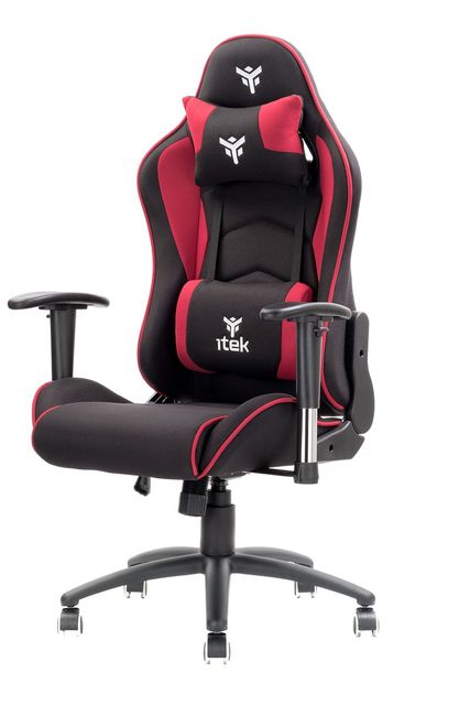 iTek Gaming Chair PLAYCOM FM20 - Tessuto, Doppio Cuscino - Nero/Rosso
