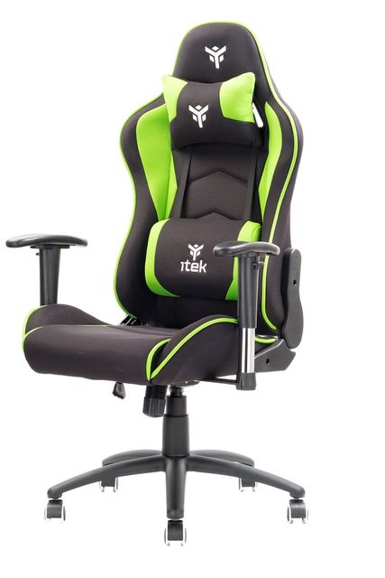 iTek Gaming Chair PLAYCOM FM20 - Tessuto, Doppio Cuscino - Nero/Verde
