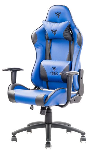 iTek Gaming Chair PLAYCOM PM20 - PVC, Doppio Cuscino - Blu/Nero