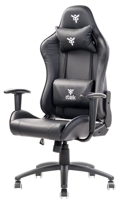iTek Gaming Chair PLAYCOM PM20 - PVC, Doppio Cuscino - Nero/Nero