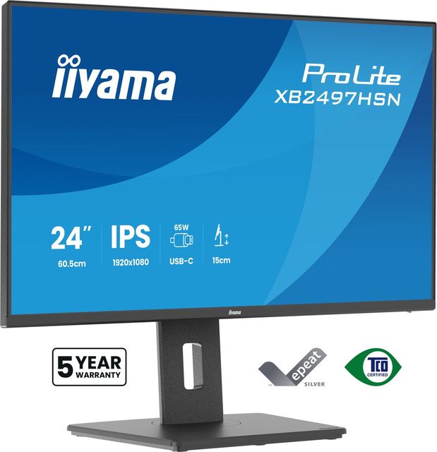 iiyama XB2497HSN-B1 Monitor ProLite 24" IPS FHD Dock USB-C 65W HDMI DP LAN 4xUS…