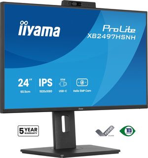 iiyama XB2497HSNH-B1 Monitor ProLite 24" IPS FHD Dock USB-C 65W LAN DP-Out Webc…