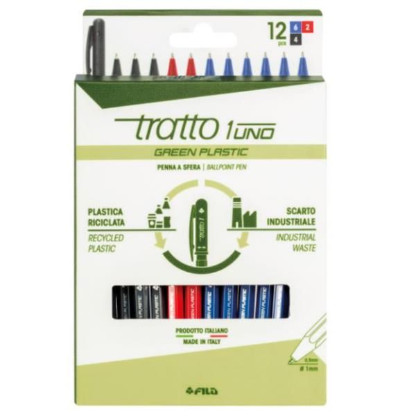 tratto 1Uno - Penna a sfera - colori assortiti - 1 mm (pacchetto di 12)