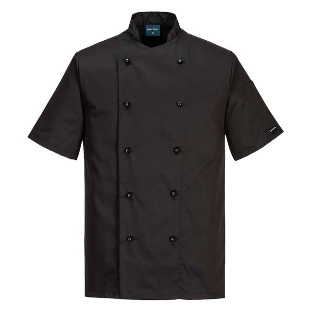 Giacca cuoco Kent - maniche corte - taglia L - nero - Portwest