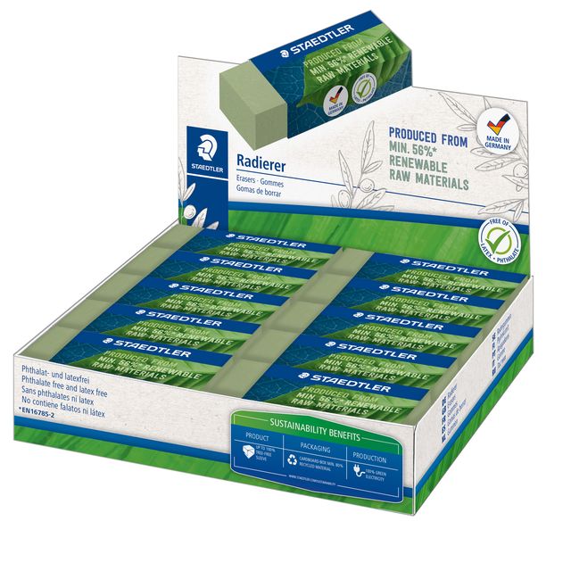 Gomma Eco 526 - 65 x 23 x 13 mm - per matita - verde - Staedtler - conf. 20 pez…