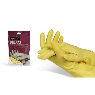 Guanti in lattice - felpati - taglia S/6 - giallo - Perfetto - blister 2 pezzi