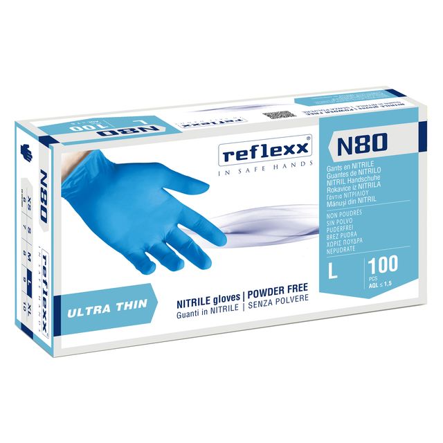 Guanti in nitrile N80 - ultrasottili - taglia L - azzurro - Reflexx - conf. 100…