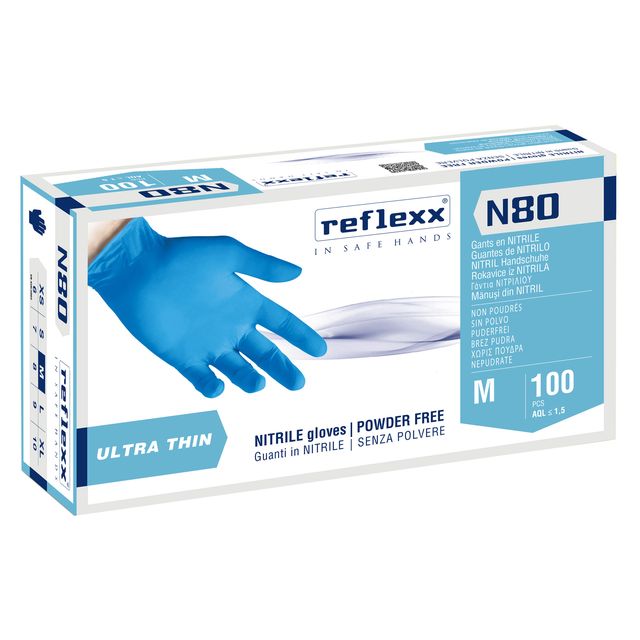 Guanti in nitrile N80 - ultrasottili - taglia M - azzurro - Reflexx - conf. 100…