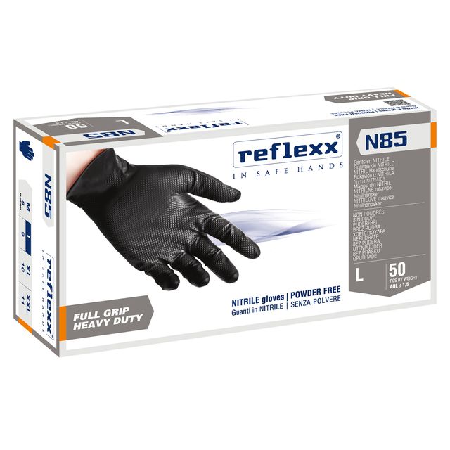 Guanti in nitrile N85B - ultra resistenti - tg L - nero - Reflexx - conf. 50 pe…