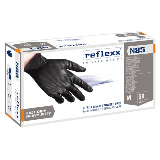 Guanti in nitrile N85B - ultra resistenti - tg M - nero - Reflexx - conf. 50 pe…