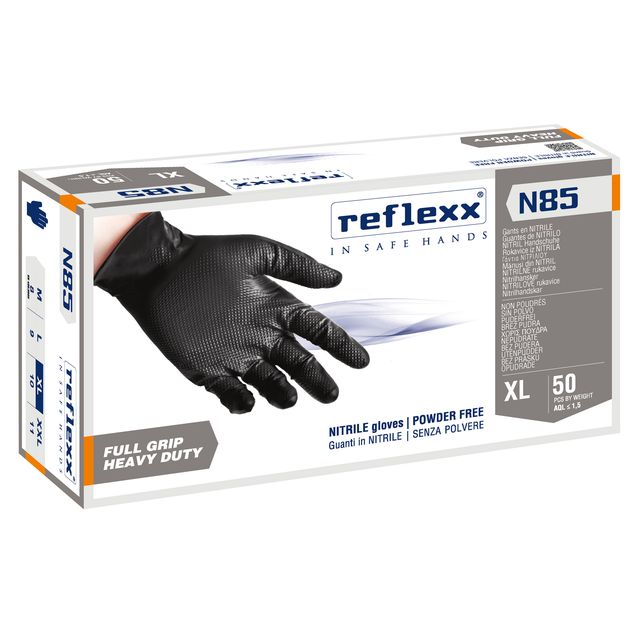 Guanti in nitrile N85B - ultra resistenti - tg XL - nero - Reflexx - conf. 50 p…