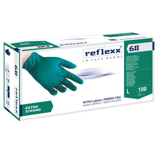 Guanti in nitrile R68 - senza polvere - taglia L - verde - Reflexx - conf. 100 …