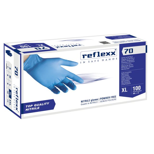 Guanti in nitrile R70 - senza polvere - tg XL - azzurro - Reflexx - conf. 100 p…