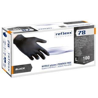 Guanti in nitrile R78 - senza polvere - taglia L - nero - Reflexx - conf. 100 p…