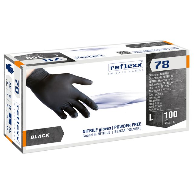 Guanti in nitrile R78 - senza polvere - taglia L - nero - Reflexx - conf. 100 p…
