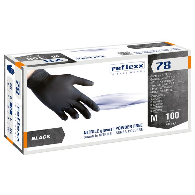 Guanti in nitrile R78 - senza polvere - taglia M - nero - Reflexx - conf. 100 p…