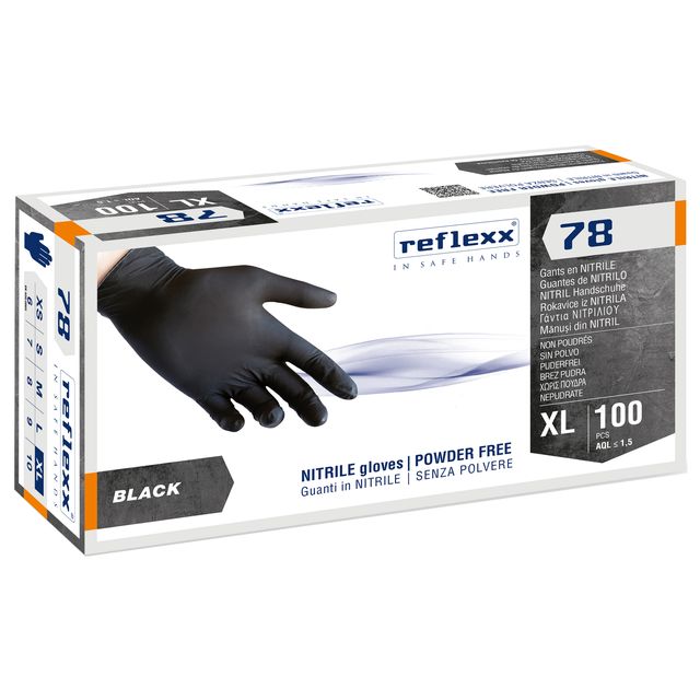Guanti in nitrile R78 - senza polvere - taglia XL - nero - Reflexx - conf. 100 …
