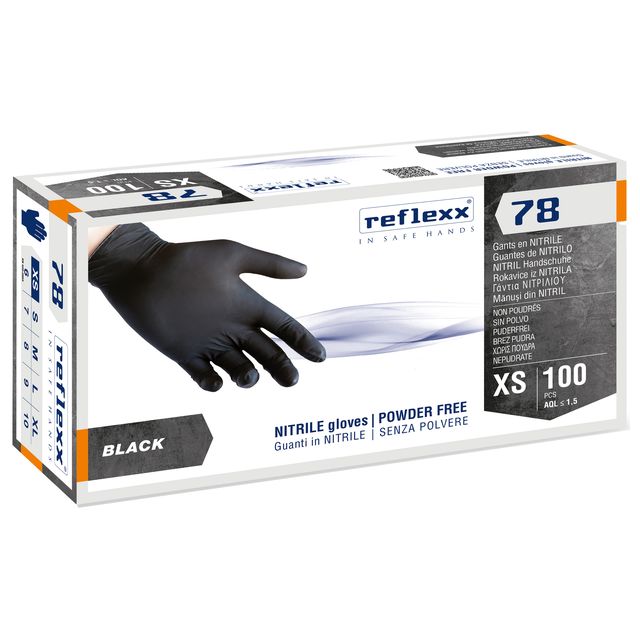 Guanti in nitrile R78 - senza polvere - taglia XS - nero - Reflexx - conf. 100 …
